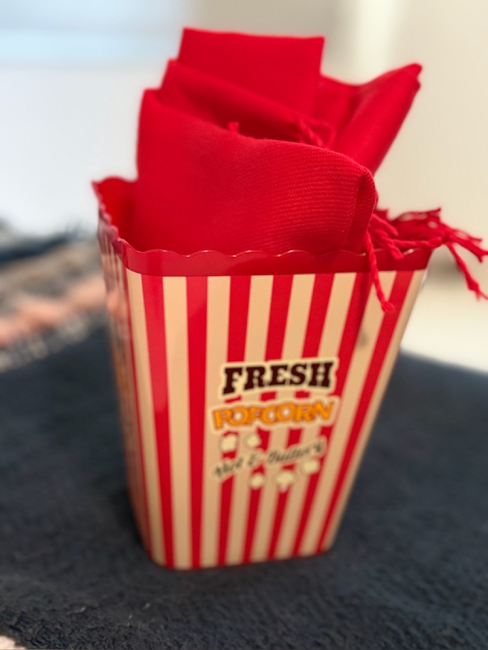 Red Popcorn Favor Box with red pashmina gift set/ movie night party favor